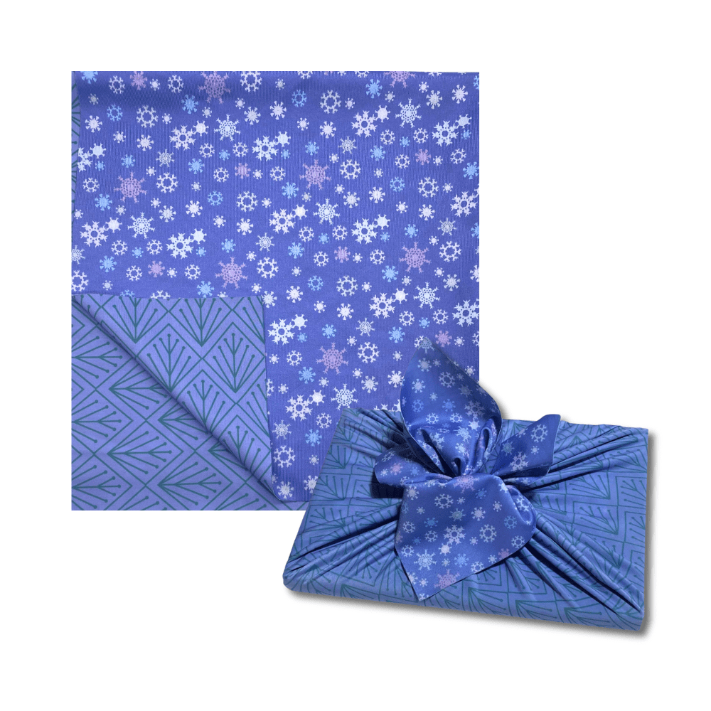 Large Reusable Cloth Furoshiki Gift Wrap | Snowflakes & Pine - Rootwellco