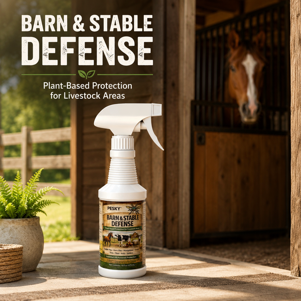 PESKY® Bug Away – Livestock Barn Surface Spray Plant-Based Insect Deterrent for Barns, Coops & Outdoor Animal Areas - Rootwellco