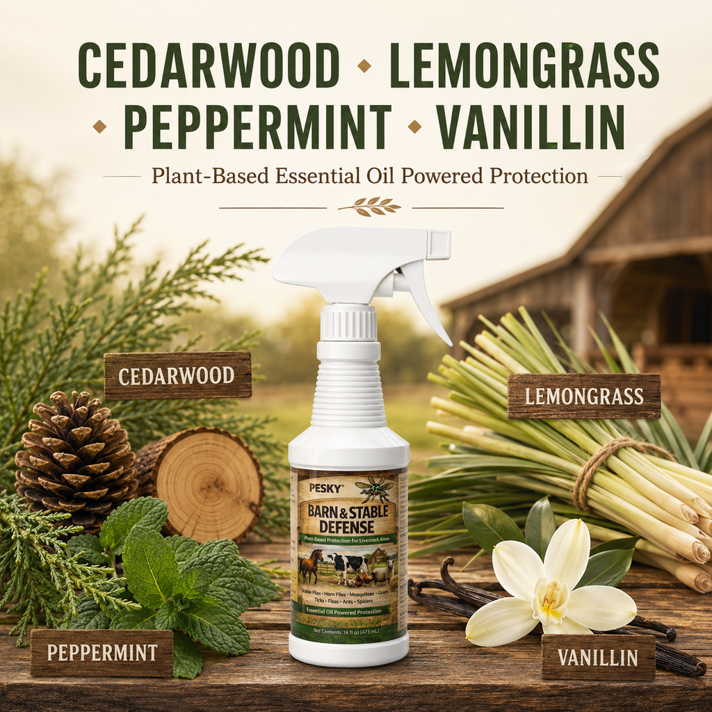 PESKY® Bug Away – Livestock Barn Surface Spray Plant-Based Insect Deterrent for Barns, Coops & Outdoor Animal Areas - Rootwellco
