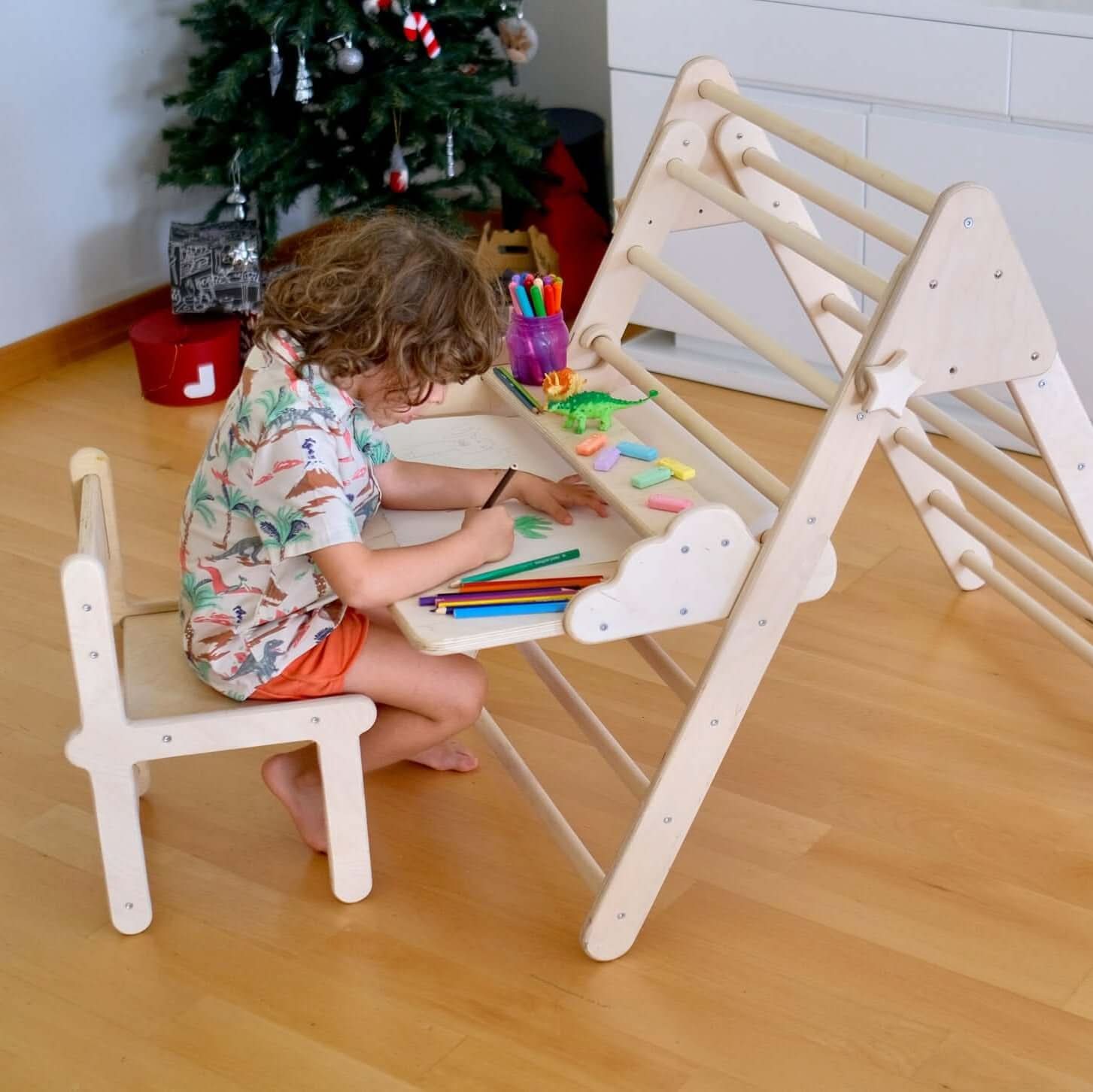 Montessori Climbing Triangle with Table and Chair - Rootwellco