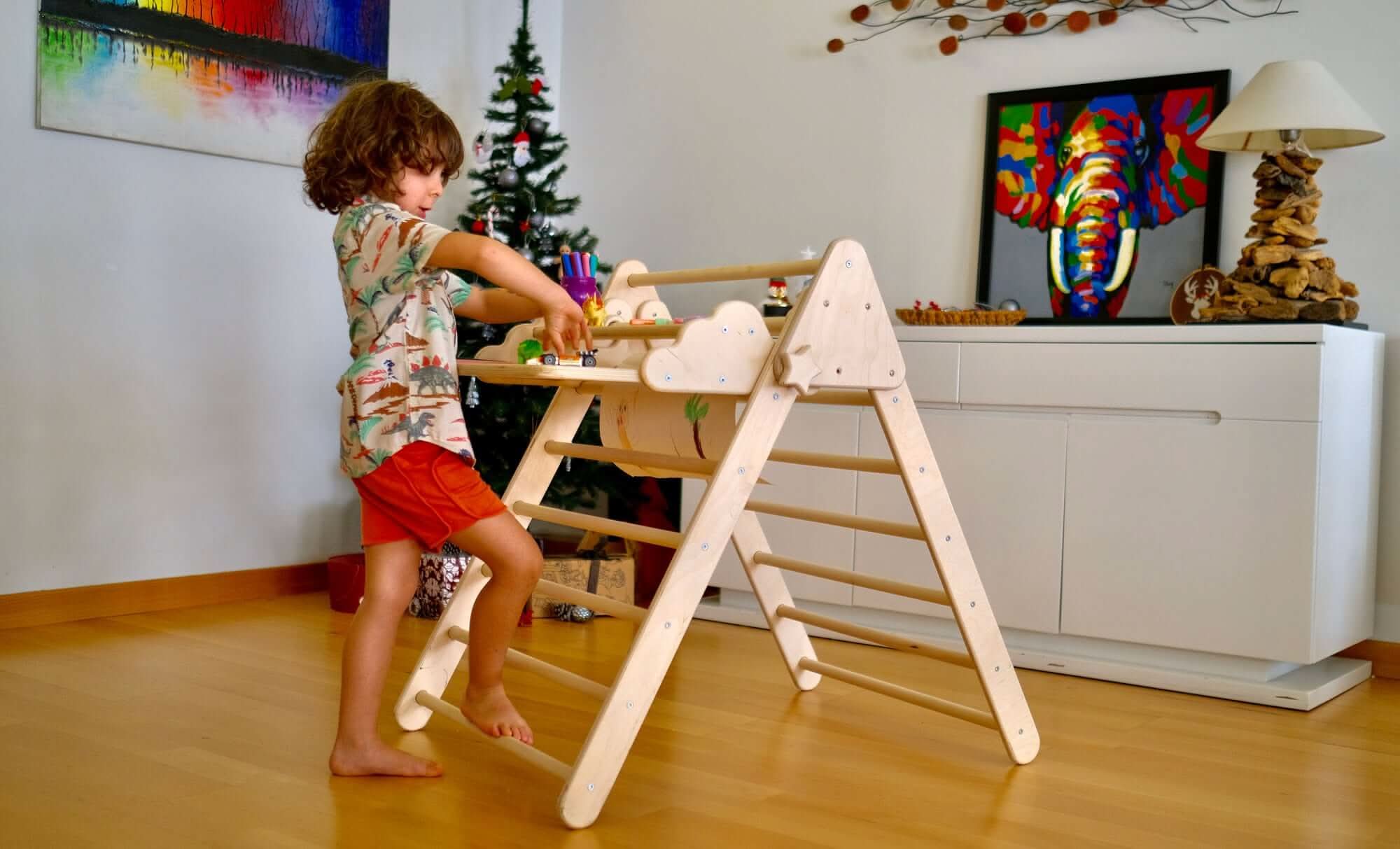 Montessori Climbing Triangle with Table and Chair - Rootwellco