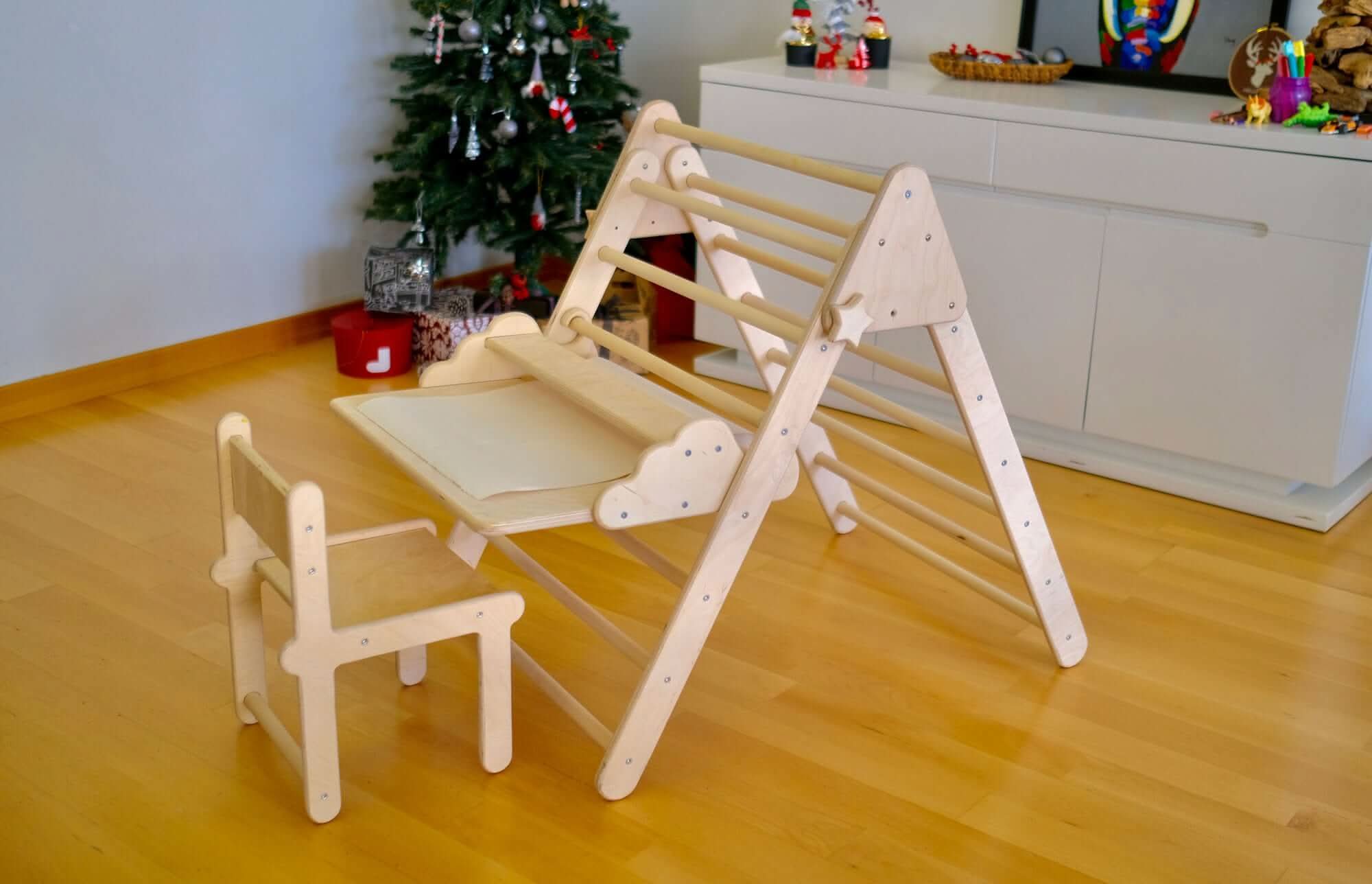 Montessori Climbing Triangle with Table and Chair - Rootwellco