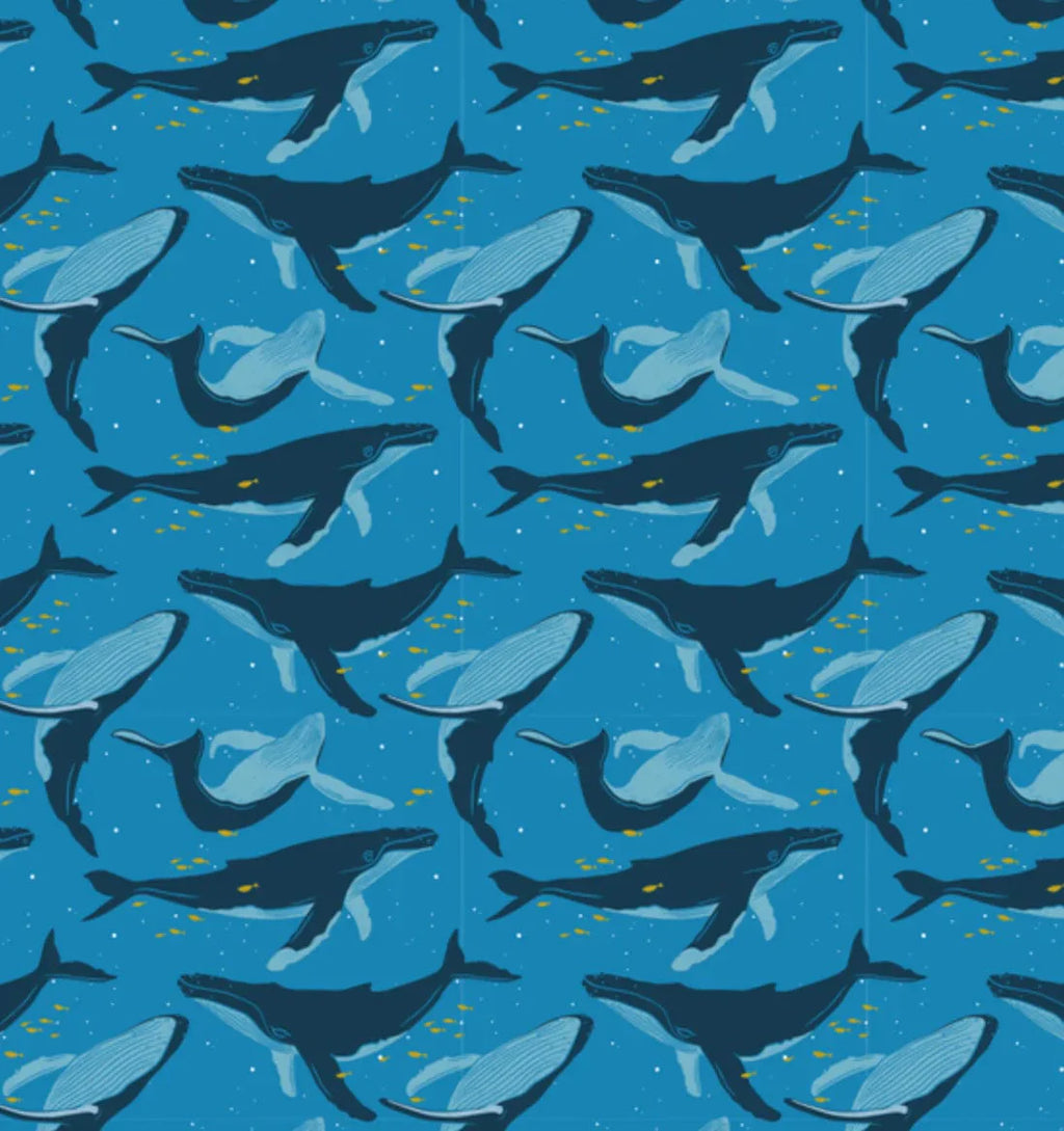 Set of 2 Large Reusable Cloth Furoshiki Gift Wrap | Whales & Waves - Rootwellco