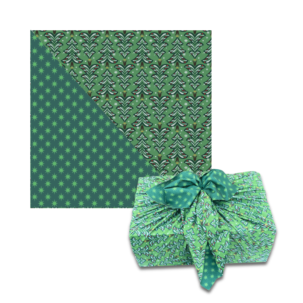 Small Reusable Cloth Furoshiki Gift Wrap | Christmas Trees & Stars - Rootwellco