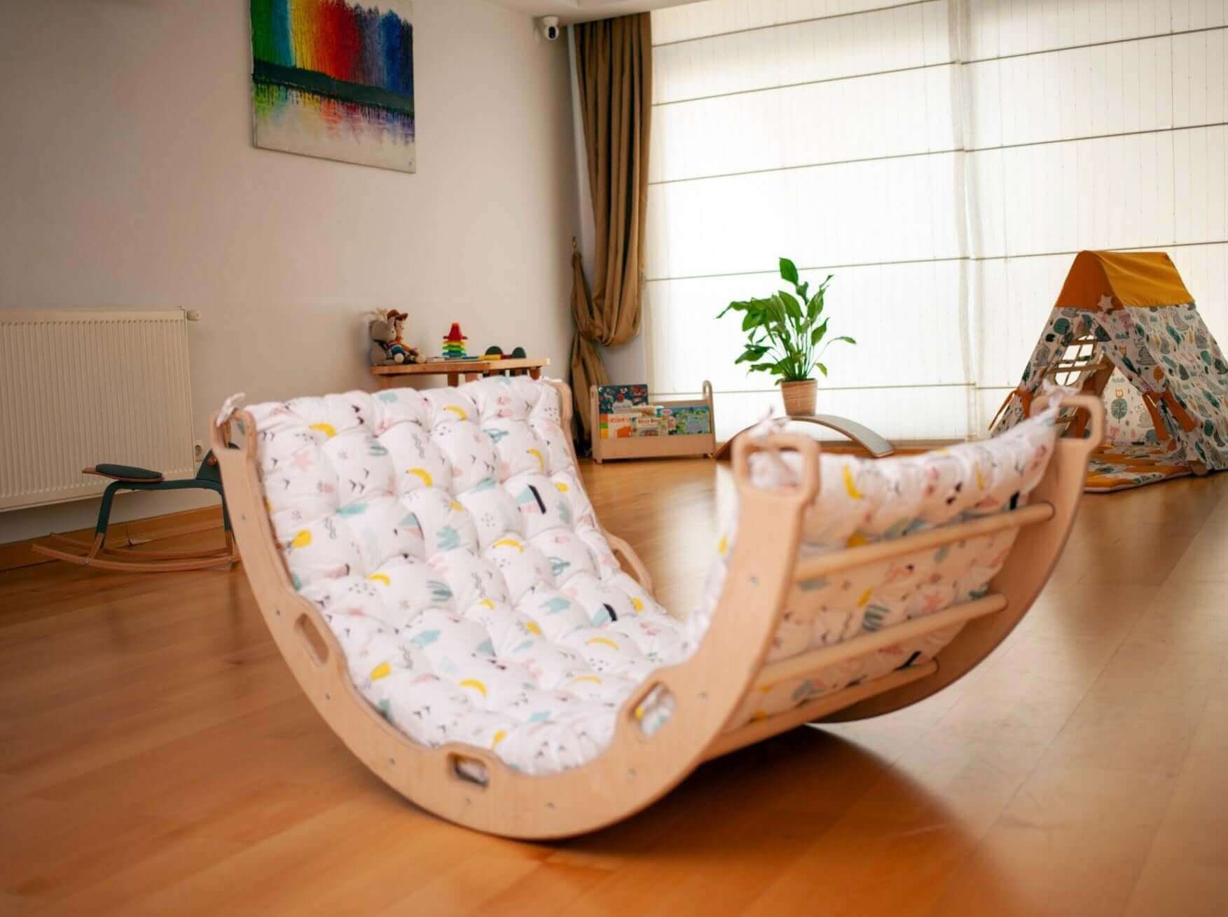 Climbing Arch / Rocker with Flamingo Pattern Pillow - Rootwellco