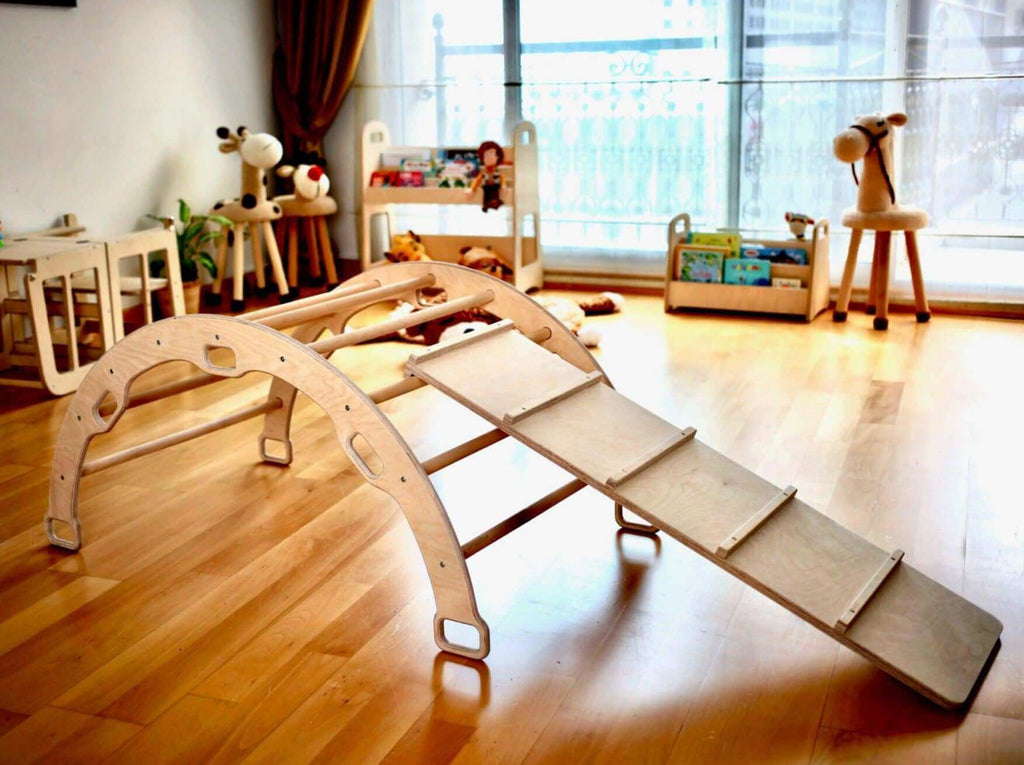 Climbing Arch with Ladder Ramp and Star Pillow Set | Wooden Climber Set - Rootwellco