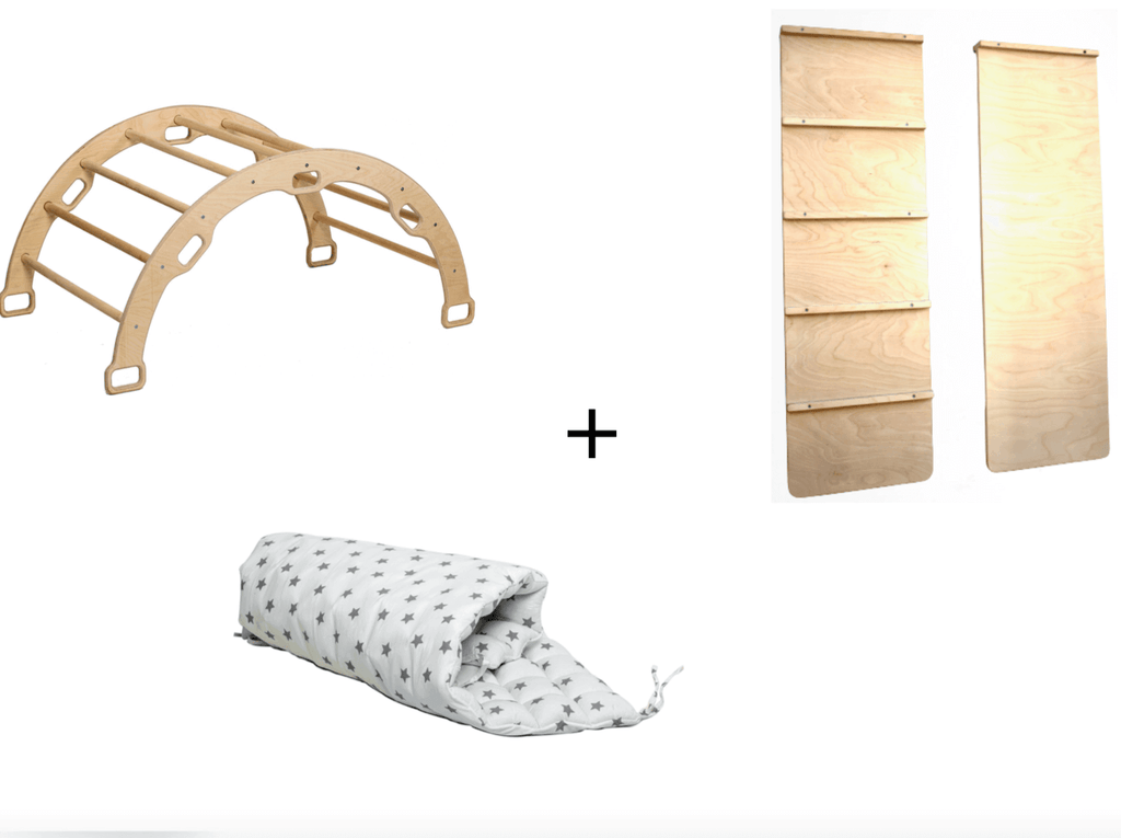 Climbing Arch with Ladder Ramp and Star Pillow Set | Wooden Climber Set - Rootwellco