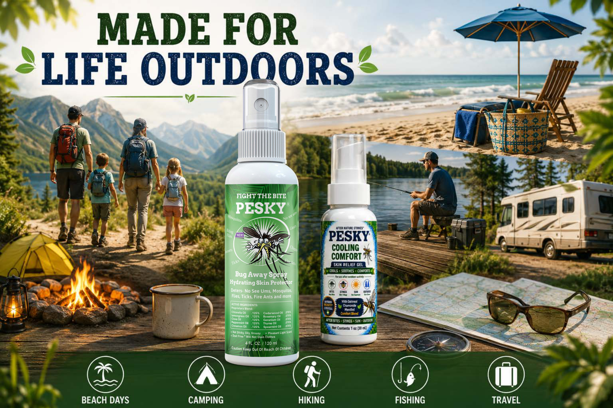 PESKY® Outdoor Adventure Duo | Bug Away Spray + After Nature Strikes™ Skin Calming Formula - Rootwellco