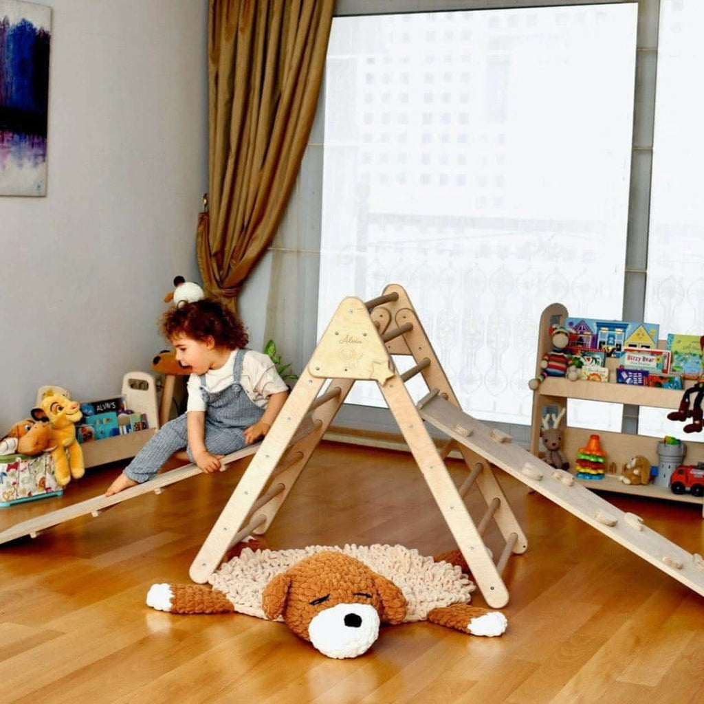 Foldable Climbing Triangle with 2 Ramps | Pikler Triangle for Kids - Rootwellco