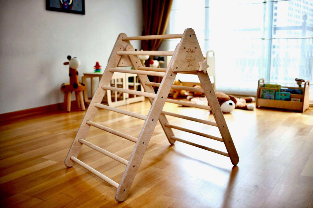 Foldable Climbing Triangle with 2 Ramps | Pikler Triangle for Kids - Rootwellco