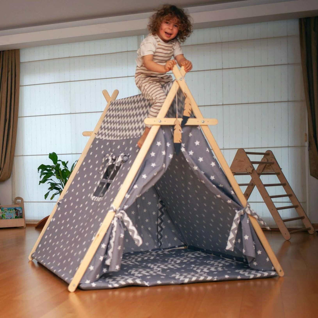 Gray Stars Play Tent and Play Mat - Rootwellco