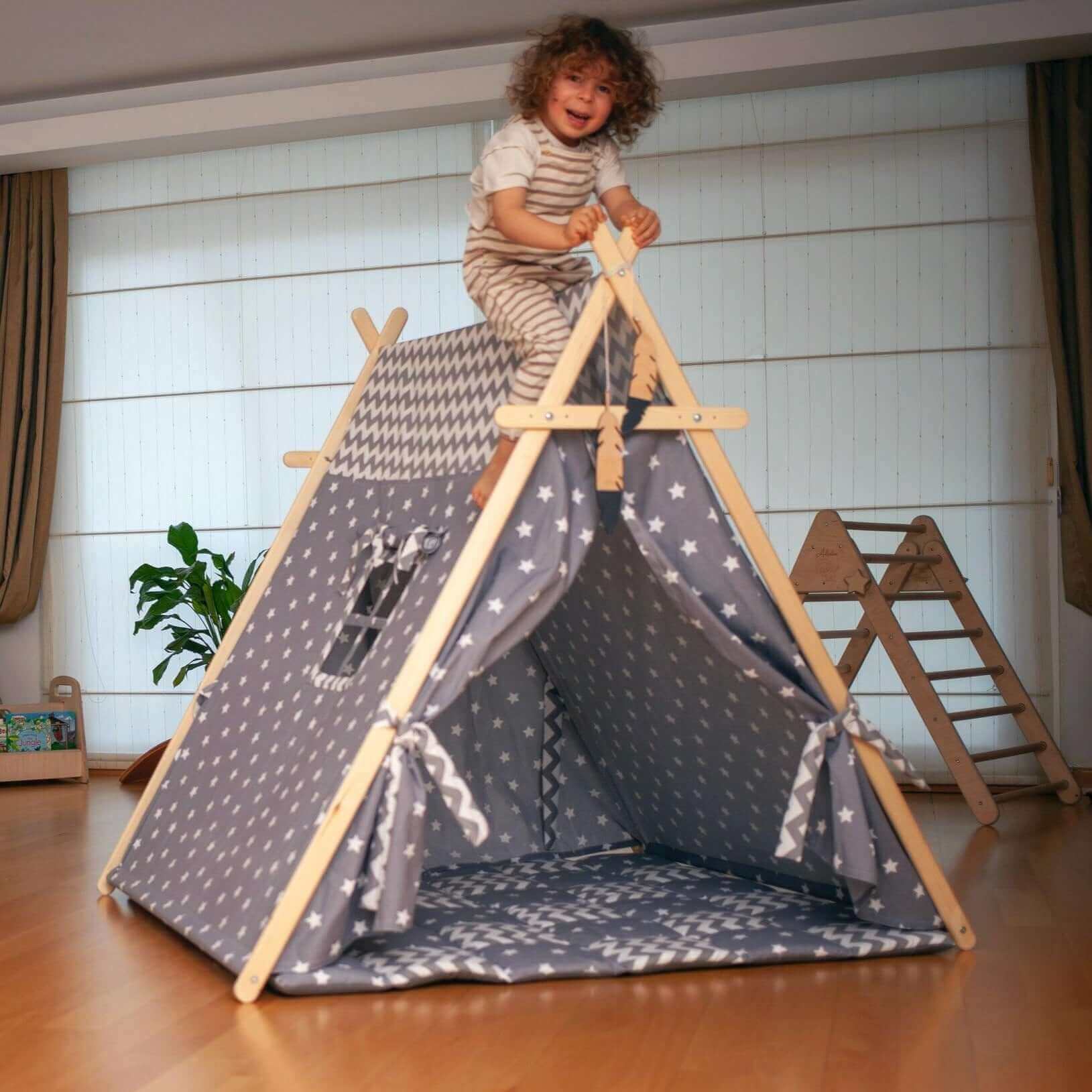 Gray Stars Play Tent and Play Mat - Rootwellco