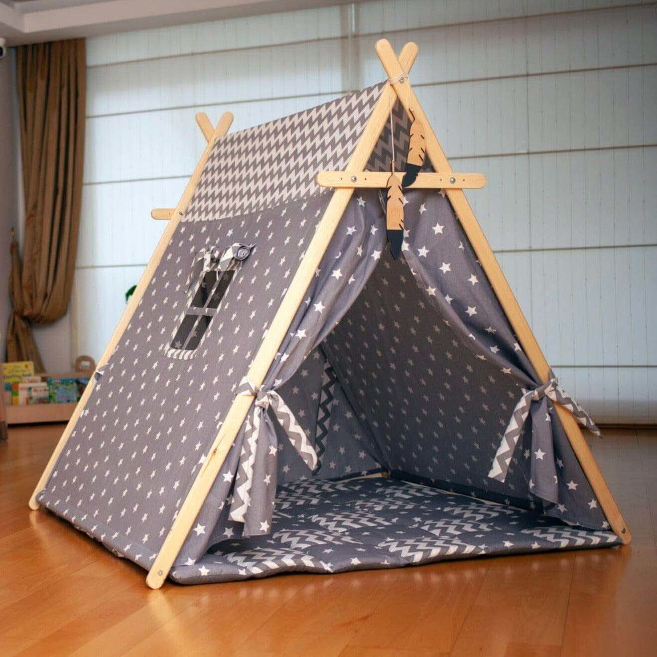 Gray Stars Play Tent and Play Mat - Rootwellco