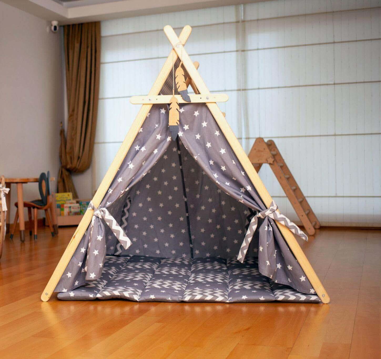 Gray Stars Play Tent and Play Mat - Rootwellco