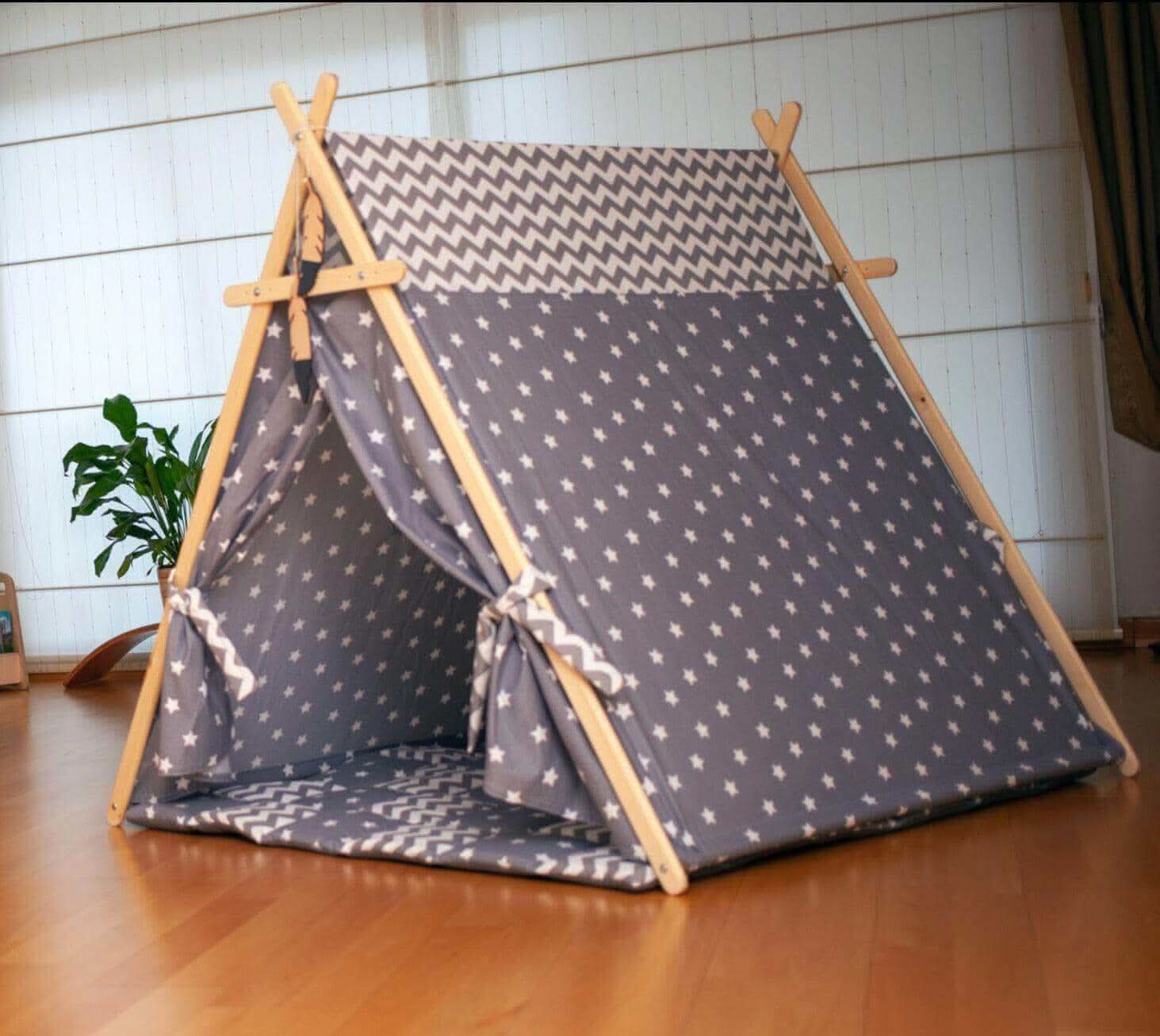 Gray Stars Play Tent and Play Mat - Rootwellco