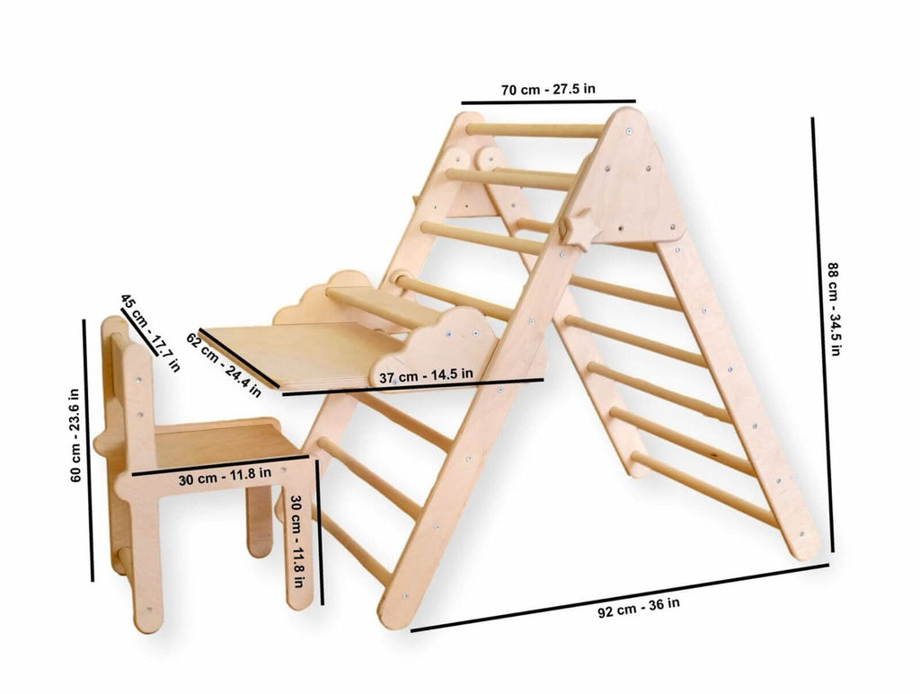 Montessori Climbing Triangle with Table and Chair - Rootwellco